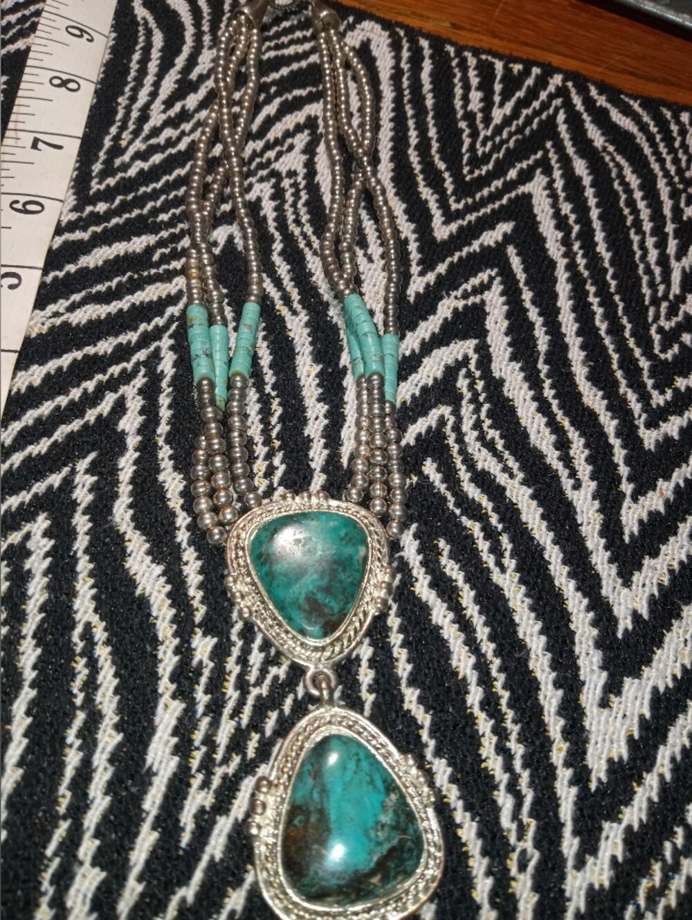 Turquoise Double Pendant Beaded Necklace - Unbranded